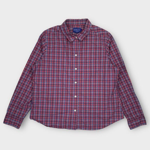 Pendleton Shirt Womens Extra Large Red Blue Check Button Up Long Sleeve Outdoor - Picture 3 of 14